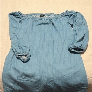 7 For All Mankind Denim Blue Off-Shoulder Dress